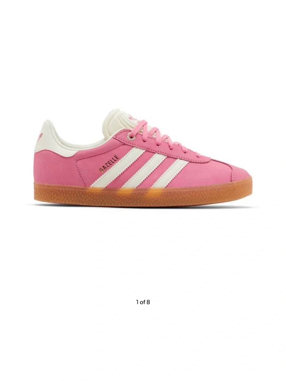 adidas Kids Gazelle Pink and White Sneakers with Gum Sole
